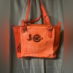 MC Marc Chantel Shoulder Bag Light Orange Crocodile Reptile Faux Leather